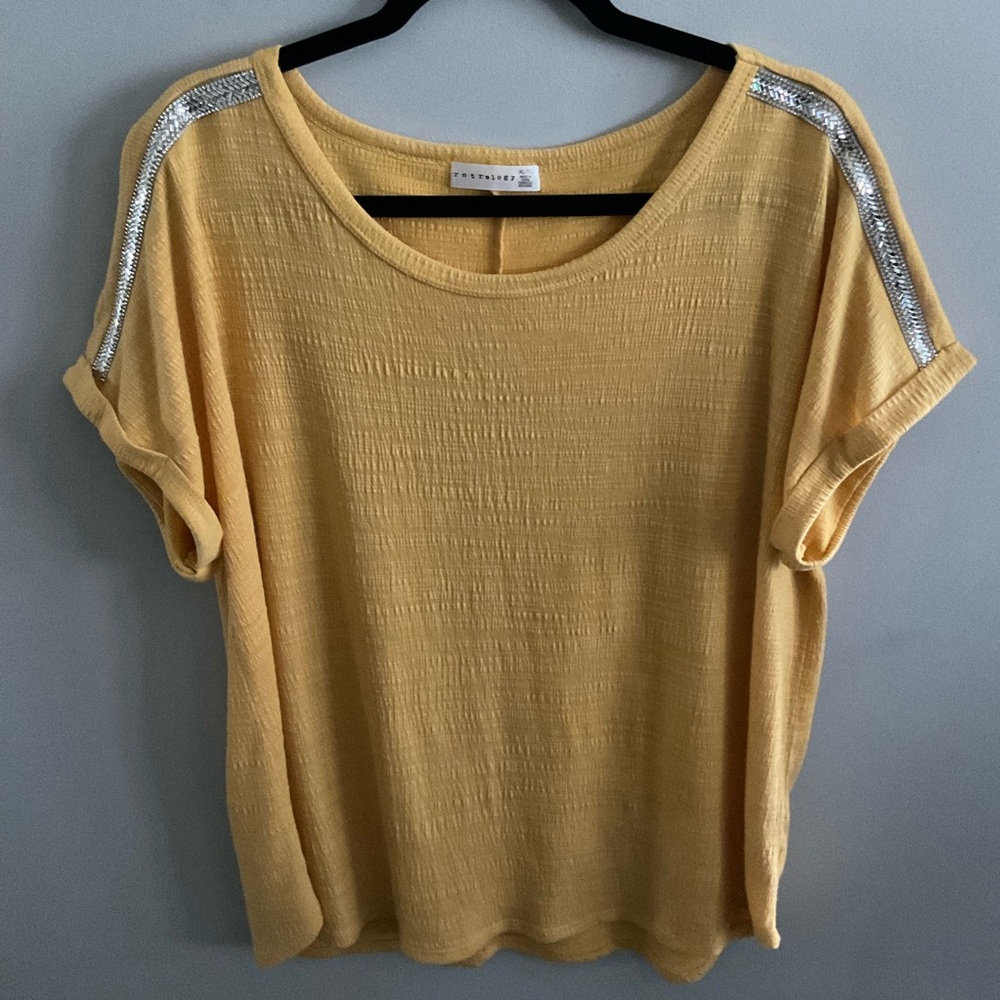 Mustard Yellow Sequin-Accent top by Retrology.